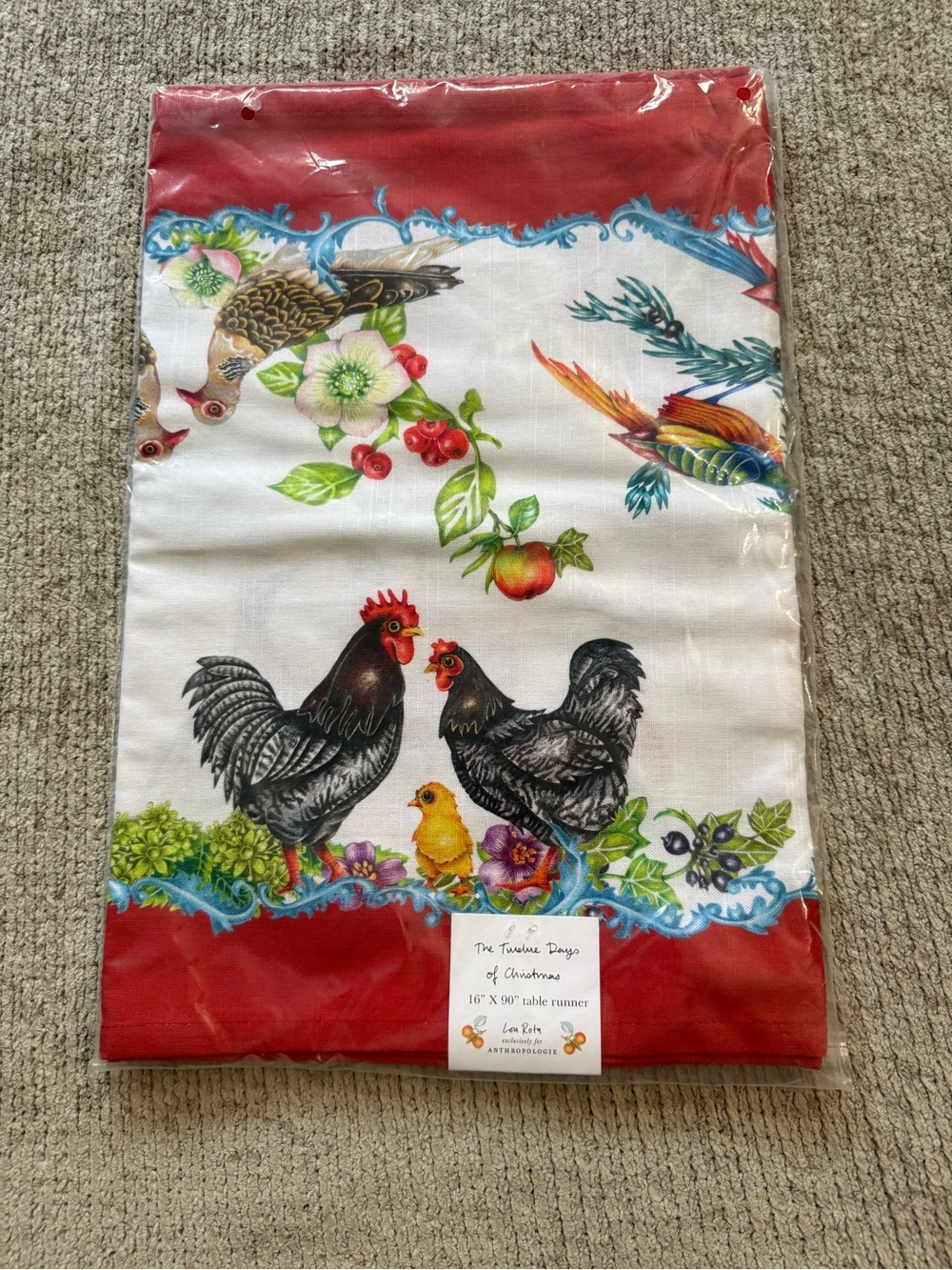 Lou Rota Anthropologie Twelve Days Of Christmas Table Runner 16x90 NWT